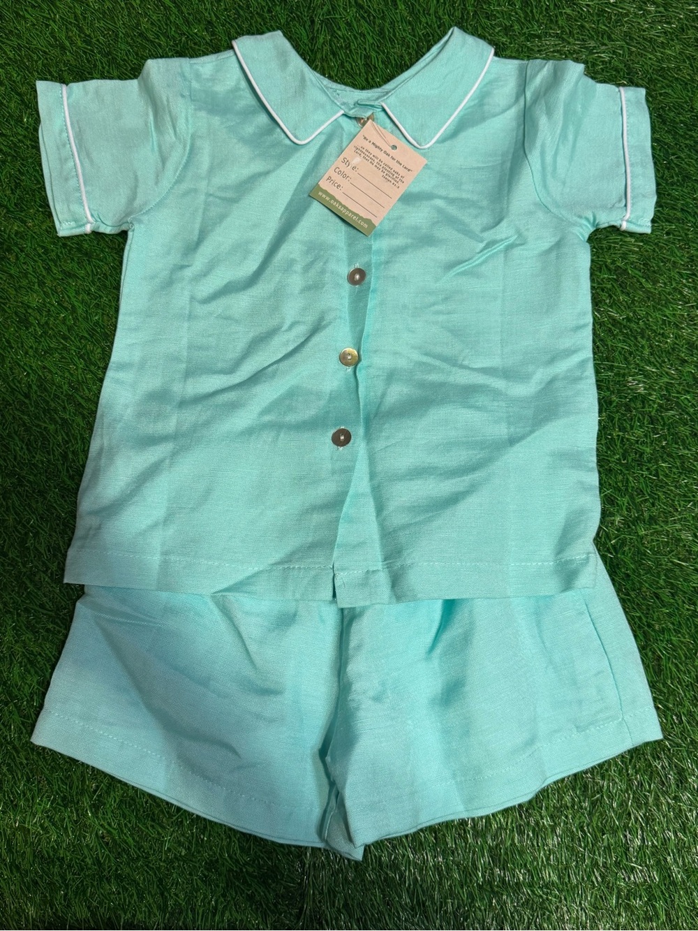 Kids Mint Green Short Set - Classic Collar - Picture 2 of 4